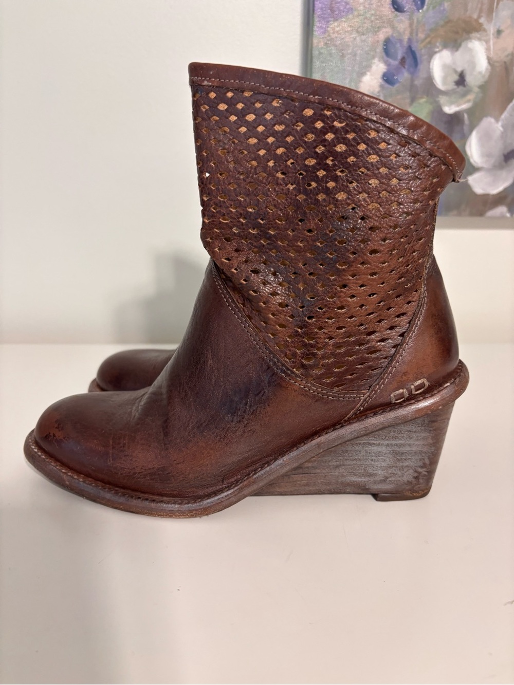 Bed Stu Cobbler Series Ankle Booties Womens Size 8 Brown Leather Wedge  Western